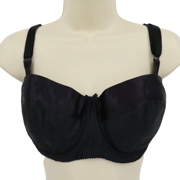 VTG Bali 36D 3370 Black Satin Removable Straps Strapless Bra Underwire Padded - Picture 1 of 14